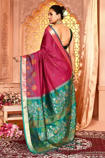 Elora pure banarasi weaving silk saree (magenta)