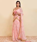 Pink floral printed georgette pre-stiched saree with blouse