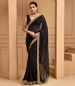 Black lace embellished georgette saree with blouse