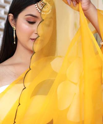 Yellow Hand Painted Organza Saree Without Blouse 4