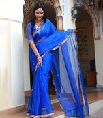 Blue aari embroidered organza saree with blouse