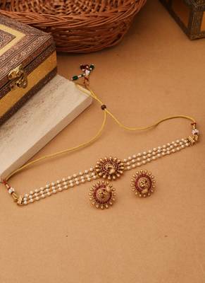 Gold pearl alloy necklace sets 1
