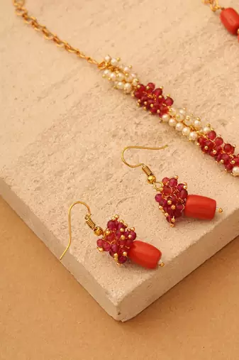 Crimson Dawn Beaded Necklace Set