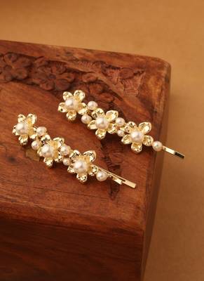 Gilded Blossom Pearl Hair Clip" 1