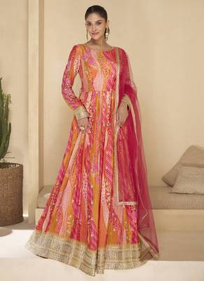 Red real georgette embroidered anarkali suit 1