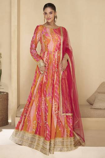 Red real georgette embroidered anarkali suit