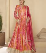 Red real georgette embroidered anarkali suit