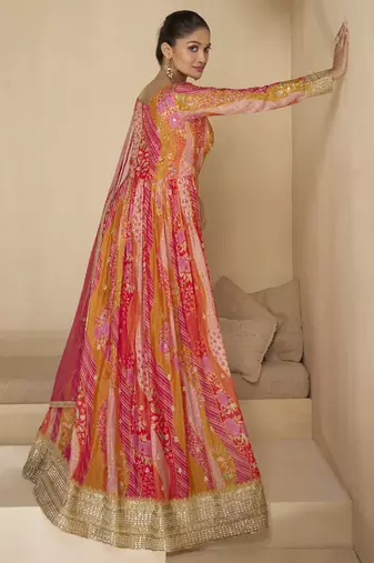 Red real georgette embroidered anarkali suit