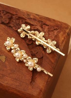 Gilded Blossom Pearl Hair Clip" 3