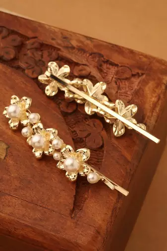 Gilded Blossom Pearl Hair Clip"
