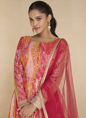 Red real georgette embroidered anarkali suit 4