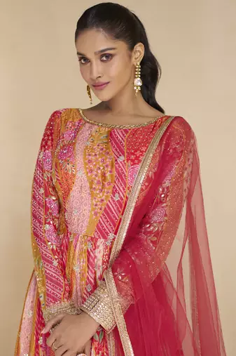 Red real georgette embroidered anarkali suit