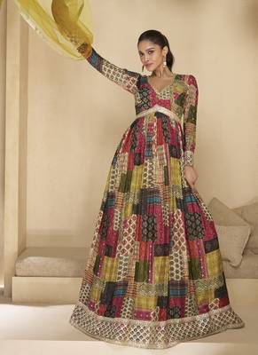 Multi color georgette embroidered anarkali suit 1
