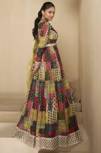 Multi color georgette embroidered anarkali suit