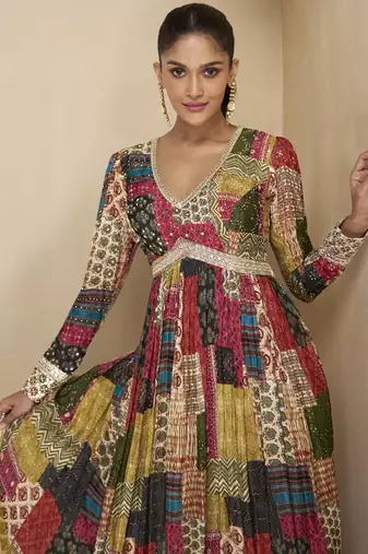 Multi color georgette embroidered anarkali suit