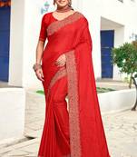 Red Sequin Zari Resham Embellished Art Silk Saree With Matching Blouse Piece