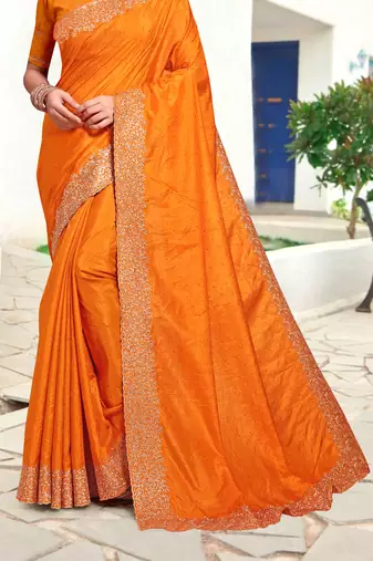 Mustard Sequin Zari Resham Embellished Art Silk Saree With Matching Blouse Piece