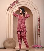 Maroon cotton block print night suit for women - comfortable sleepwear