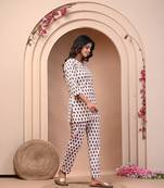 Women's cotton red butti print night suit