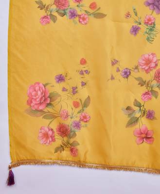  mustard viscose floral embroidered a-line kurta with pant & dupatta 6