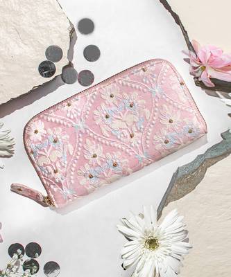 Baby pink anaqat silk embroidered wallet 1