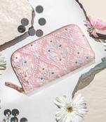 Baby pink anaqat silk embroidered wallet