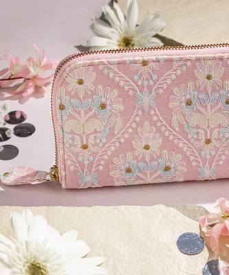 Baby pink anaqat silk embroidered wallet 2