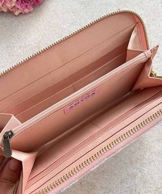 Baby pink anaqat silk embroidered wallet 3