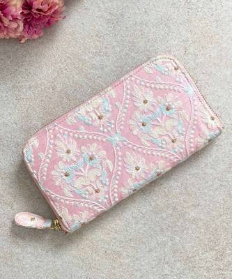 Baby pink anaqat silk embroidered wallet 5
