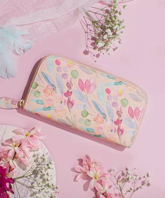 Peach cynthia floral printed wallet 1
