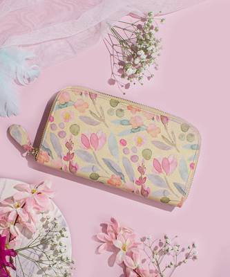 Yellow cynthia floral printed wallet 1