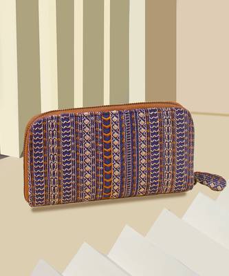 Navy herringbone embroidered wallet 1