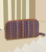 Navy herringbone embroidered wallet