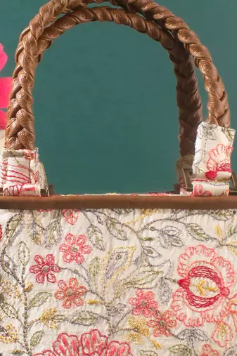 Multi ivy floral embroidered hand bag