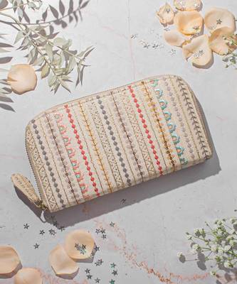 Cream linea embroidered wallet cream 1