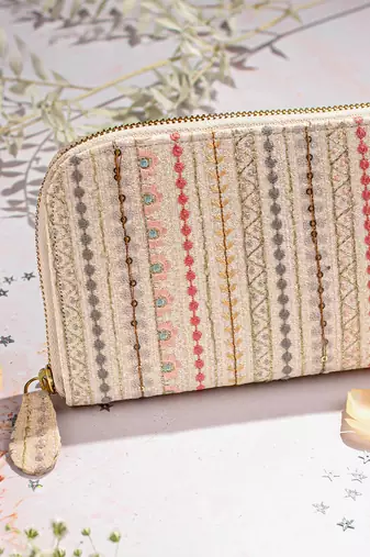 Cream linea embroidered wallet cream