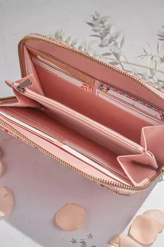 Cream linea embroidered wallet cream