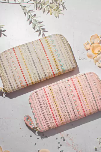 Cream linea embroidered wallet cream