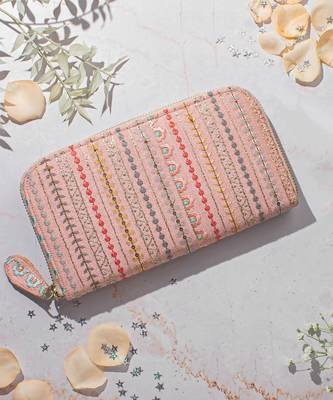 Peach linea embroidered wallet 1