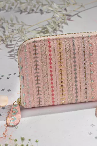 Peach linea embroidered wallet