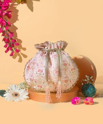 Baby pink mogra scallop potli bag 1