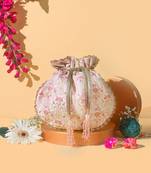 Baby pink mogra scallop potli bag