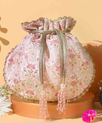 Baby pink mogra scallop potli bag 2
