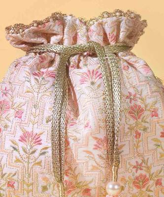 Baby pink mogra scallop potli bag 5