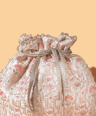 Off white mogra scallop potli bag 2