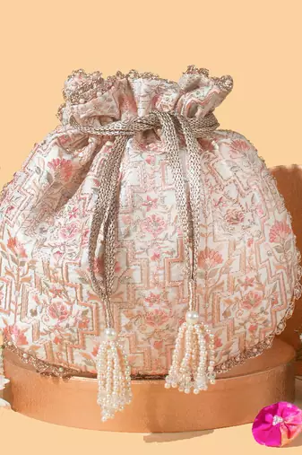 Off white mogra scallop potli bag