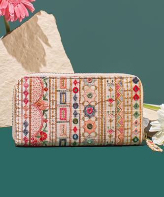 Multi color rafia embroidered wallet 1