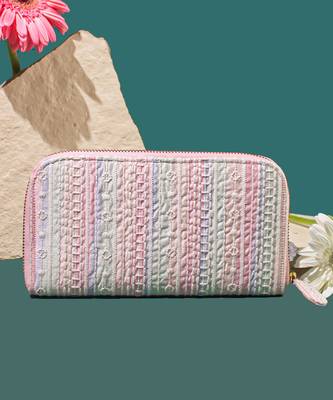 Pastel pink sorbet embroidered wallet 1