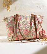 Multi color ivy floral embroidered tote bag