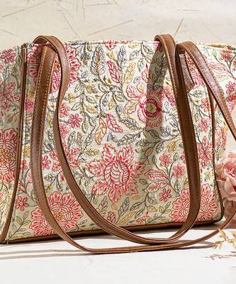 Multi color ivy floral embroidered tote bag 4